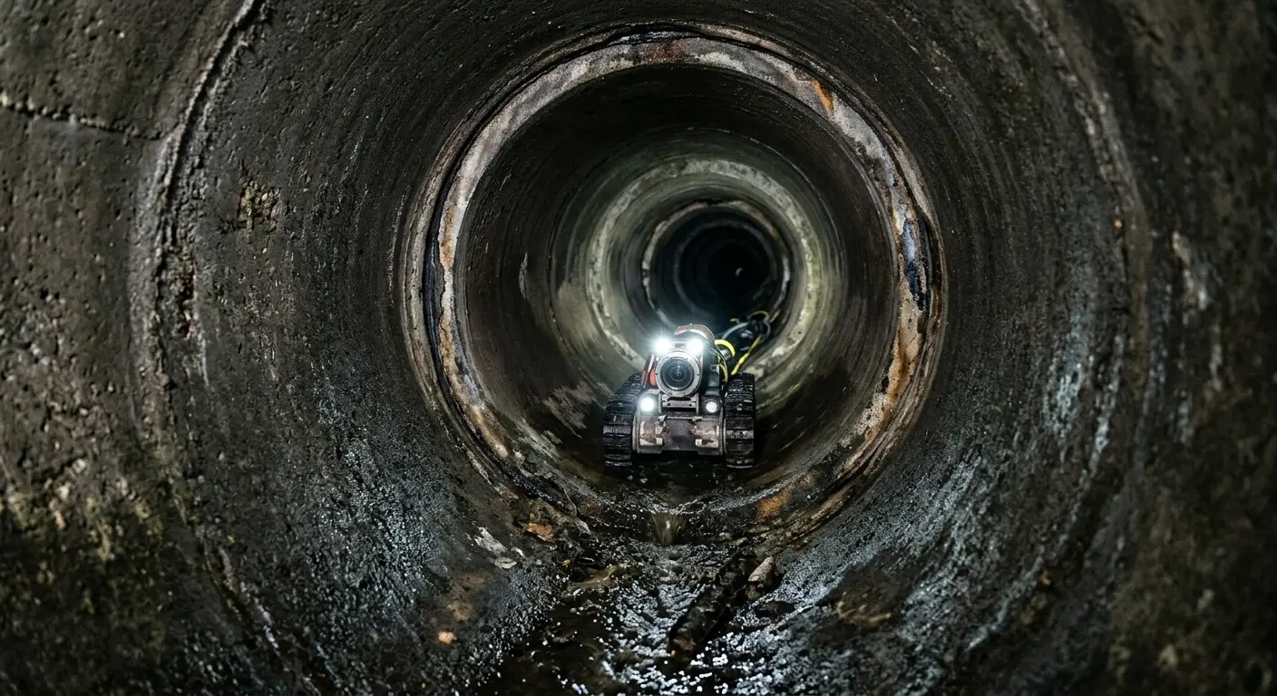 Robotic sewer camera inspecting pipe interior for Sewer Line Repair in Warwick